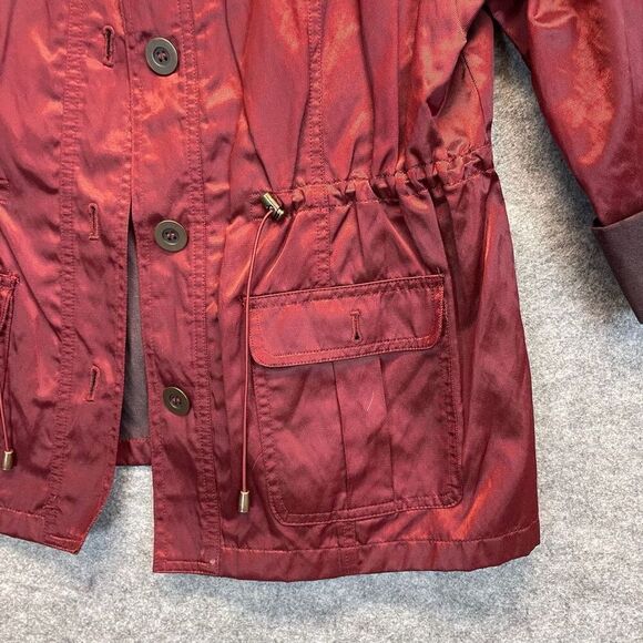 Ruby Rd Jacket Women's Size 12 Cranberry Red Metallic Button Front Drawstring - Picture 10 of 15